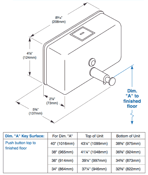 Bradley 6542 Commercial Liquid Soap Dispenser, Surface-Mounted, Manual-Push, Stainless Steel - 40 Oz - TotalRestroom.com