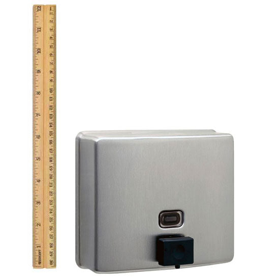 Bobrick B-818615 Commercial Heavy-Duty Liquid Soap Dispenser, Surface-Mounted, Manual-Push, Stainless Steel - 40 Oz
