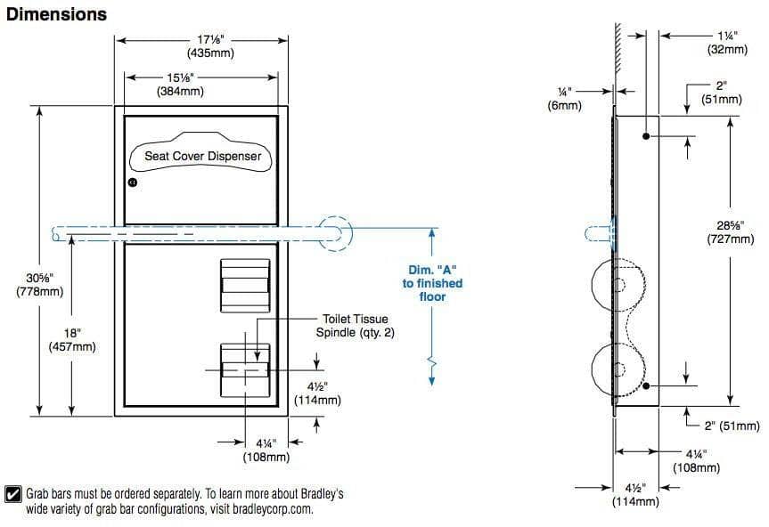 Bradley 5922-00 Commercial Toilet Paper/Seat Cover Dispenser, Recessed-Mounted, Stainless Steel - TotalRestroom.com