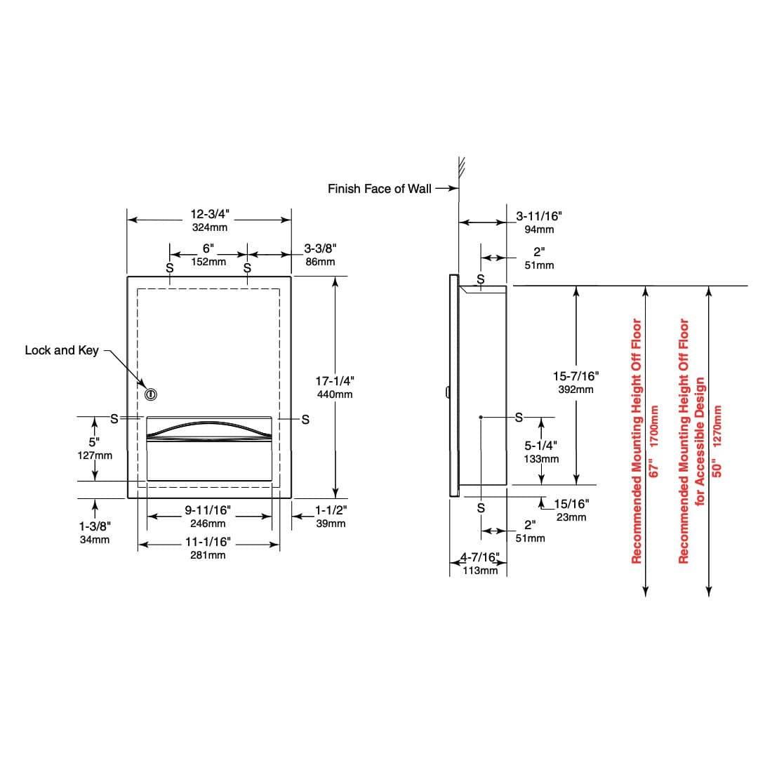 Bobrick B-359033 Commercial Paper Towel Dispenser, Recessed-Mounted, Stainless Steel - TotalRestroom.com