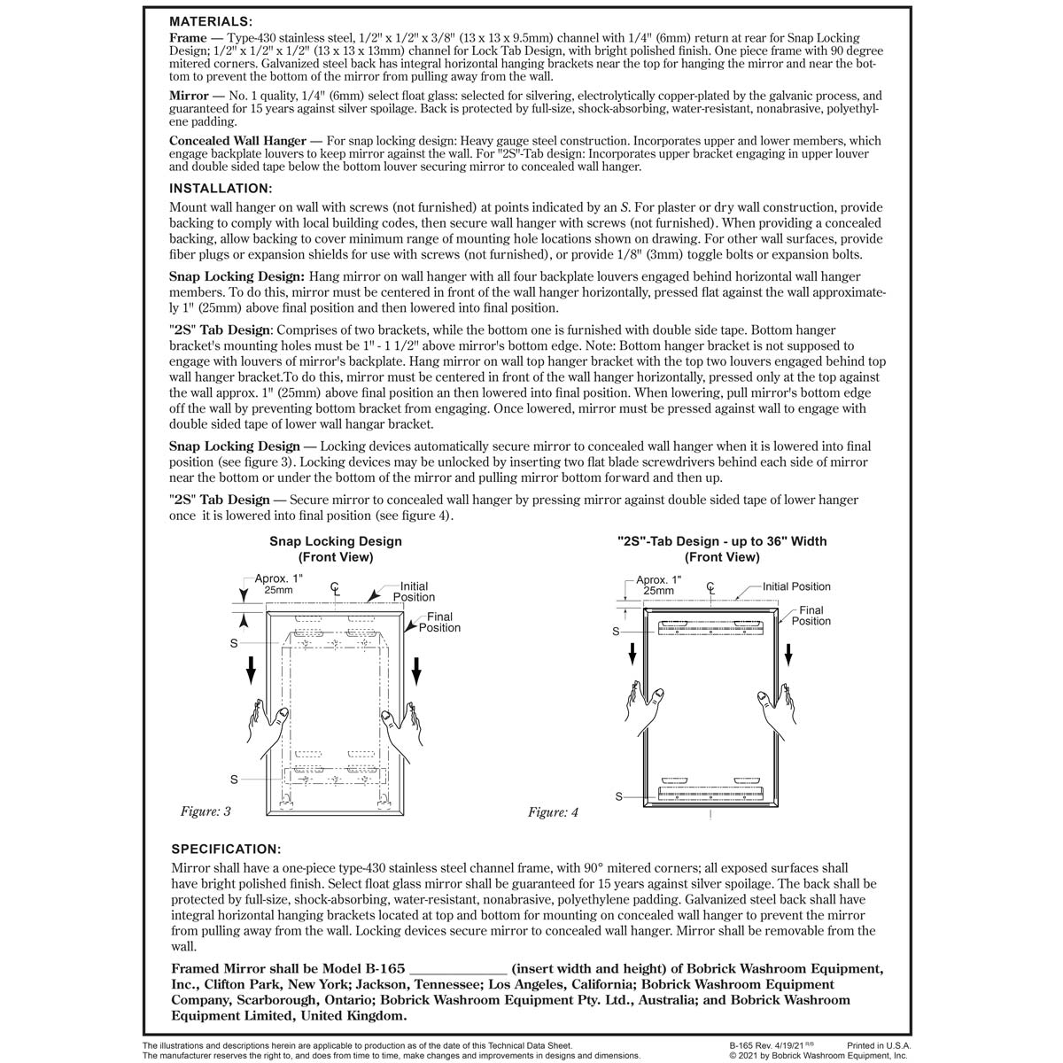 Bobrick B-165-2436 (24 x 36) Channel-Frame Mirror 24