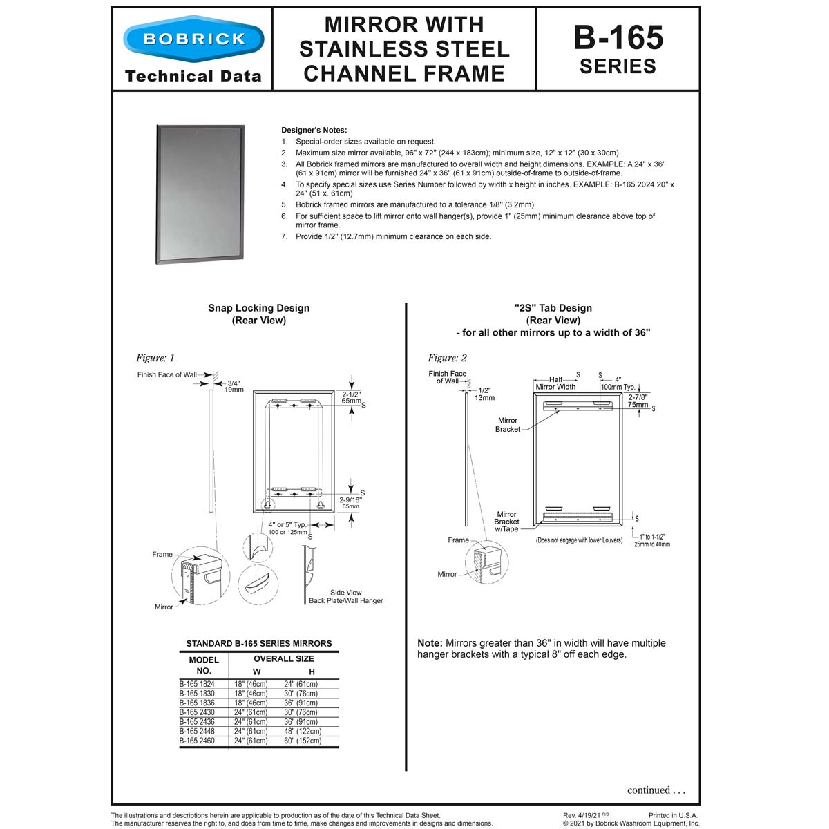 Bobrick B-165-2436 (24 x 36) Channel-Frame Mirror 24