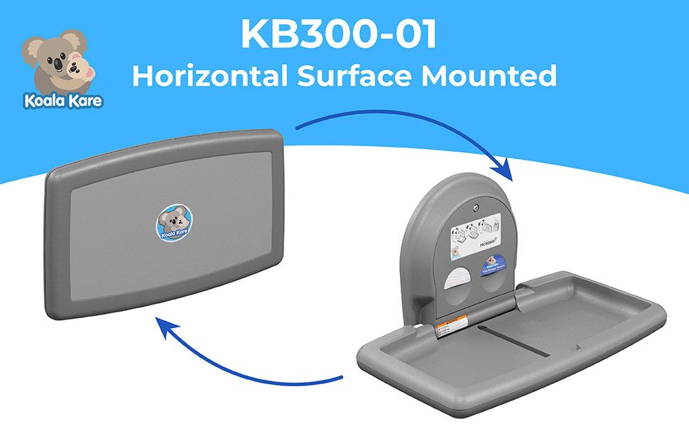 Koala Kare KB200-01 Horizontal Baby Changing Station, Wall-Mounted, Grey, Updated Part Number: KB300-01